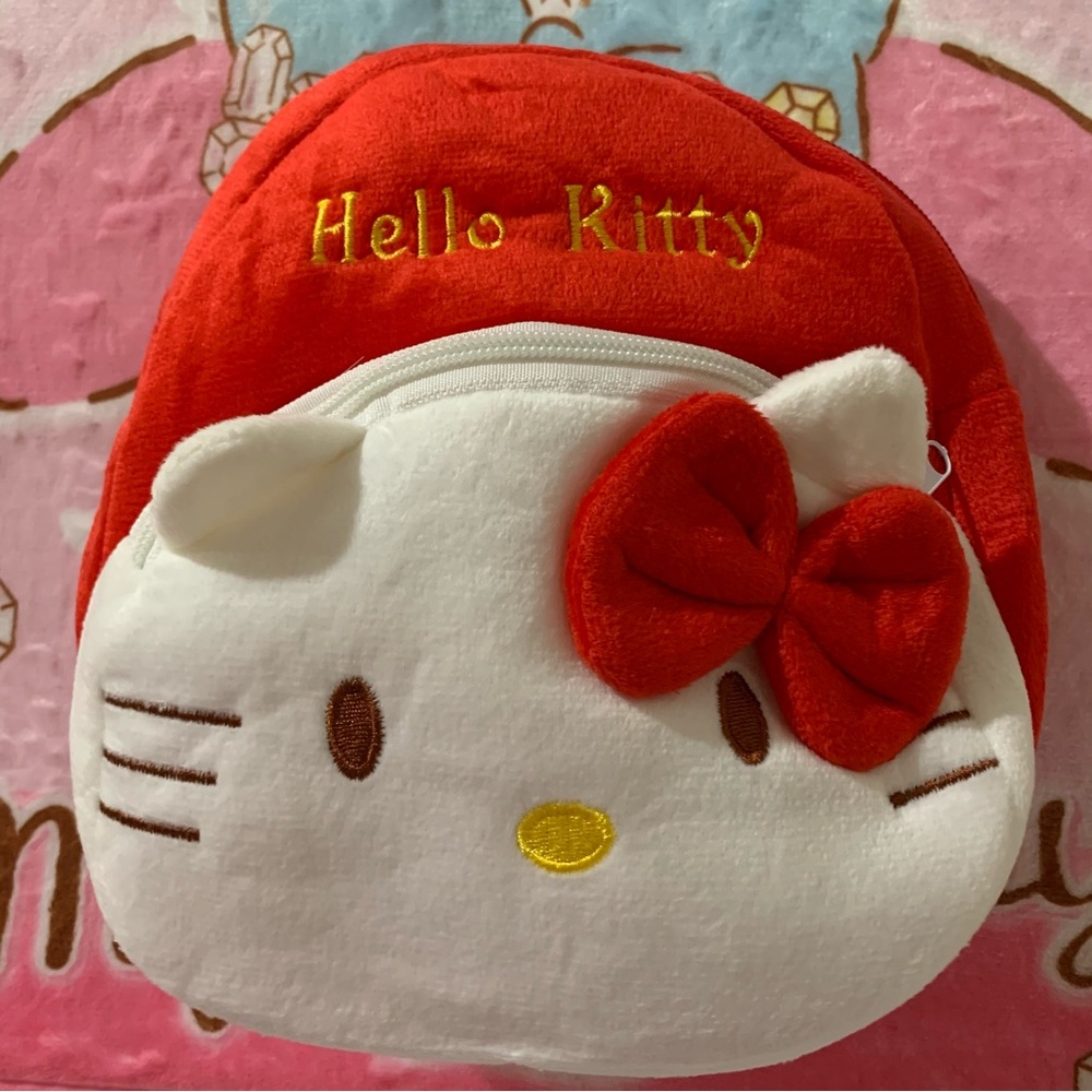 Hello Kitty Red and White Plush Mini Backpack with Front Pocket NWOT